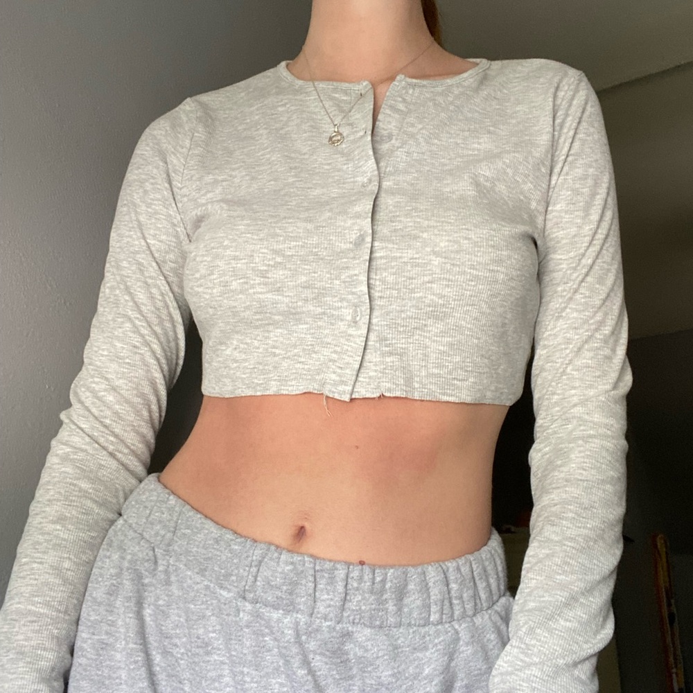 COTTON ON GREY CROPPED BUTTON UP CARDIGAN